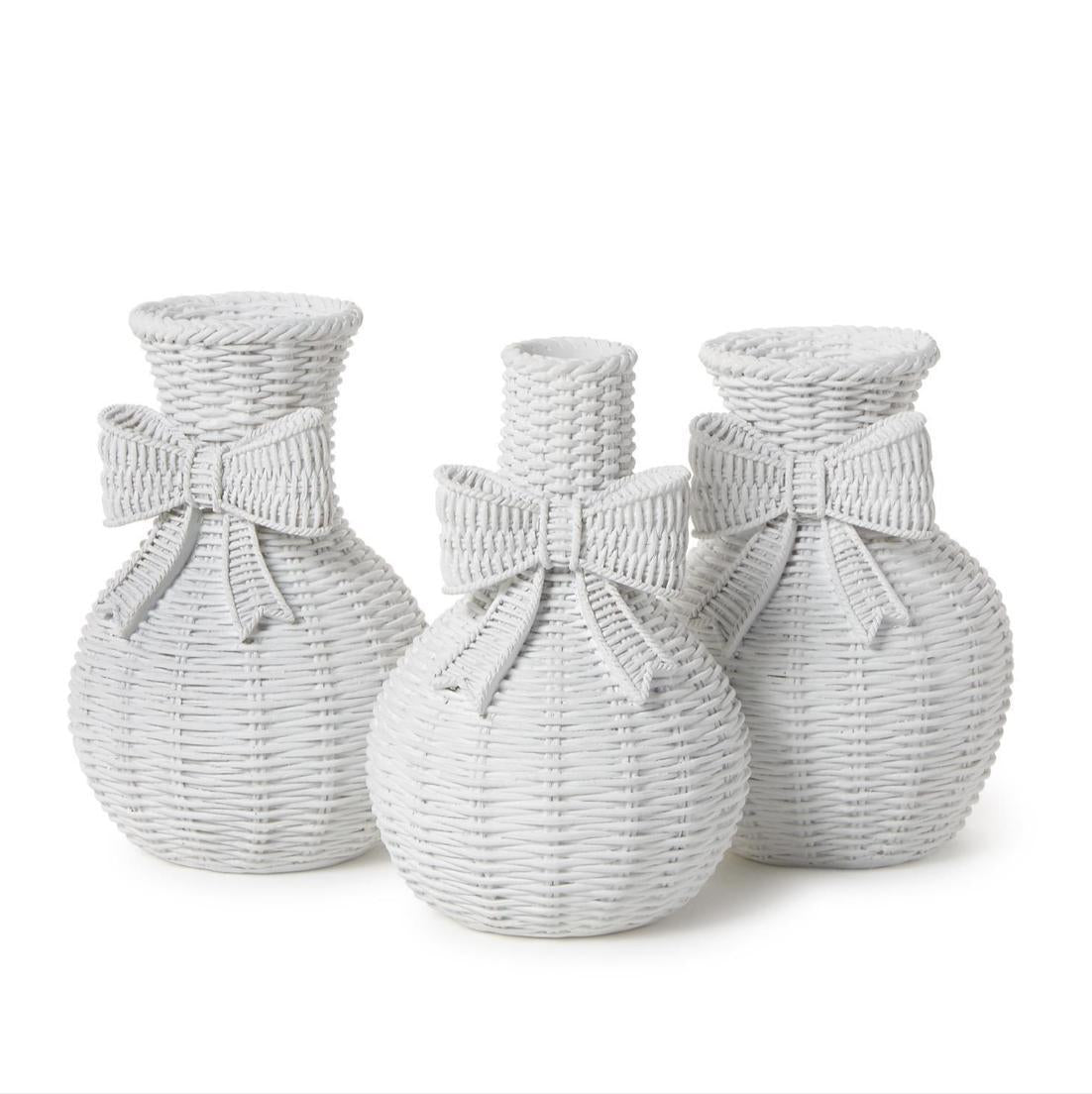 Bowed Basket Weave White Vase