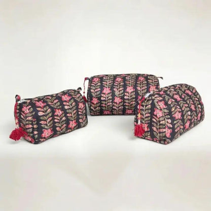 Quilted Botanical Print Cosmetic Bag with Monogram