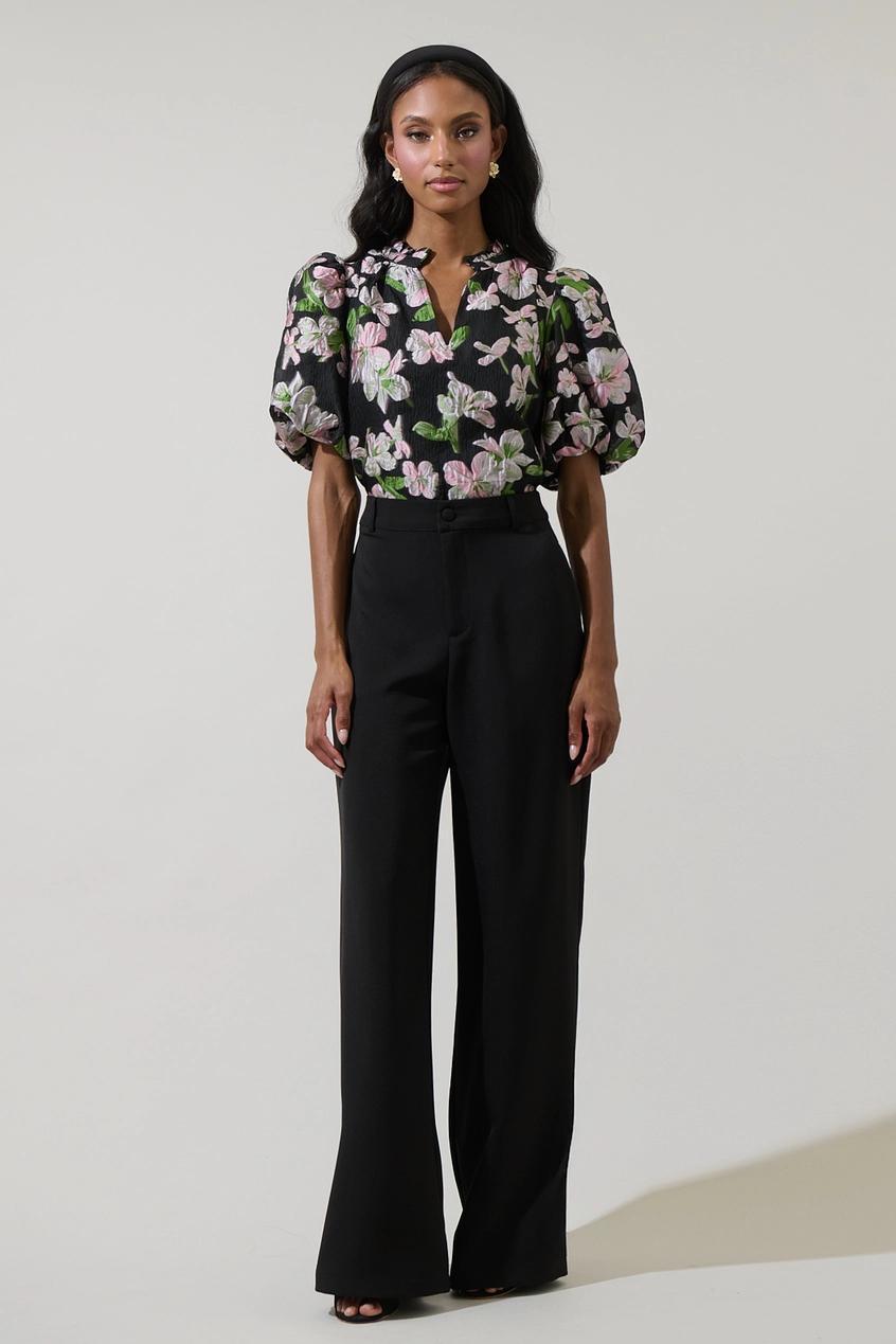 Elsinore Floral Jacquard Split Neck Top