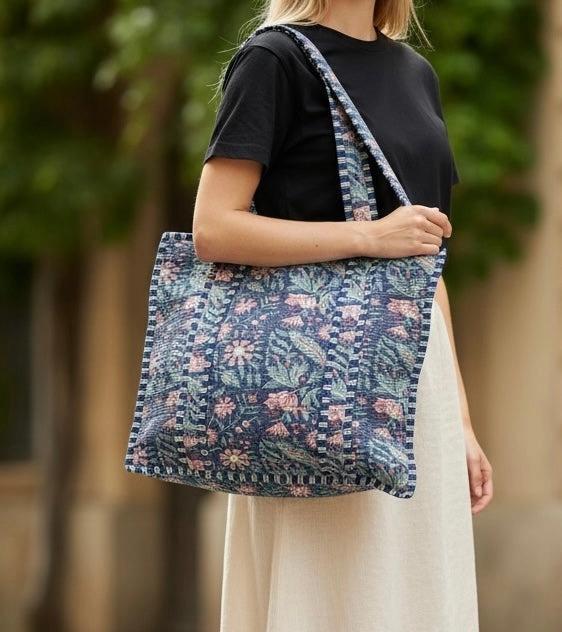 Quilted Zip-Close Tote Bag