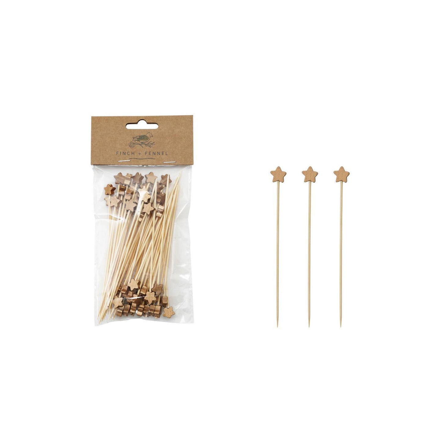 50 Gold Star Bamboo Skewers