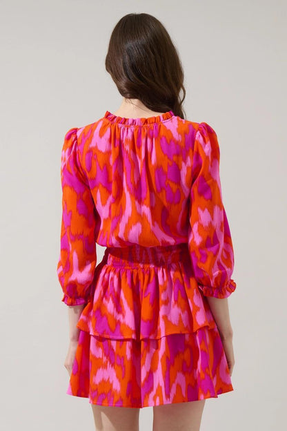 Charly Abstract Starla Smocked Tiered Mini Dress