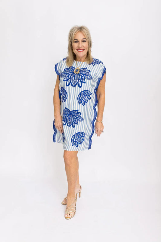 Short Sleeve Embroidery Detail Striped Dress