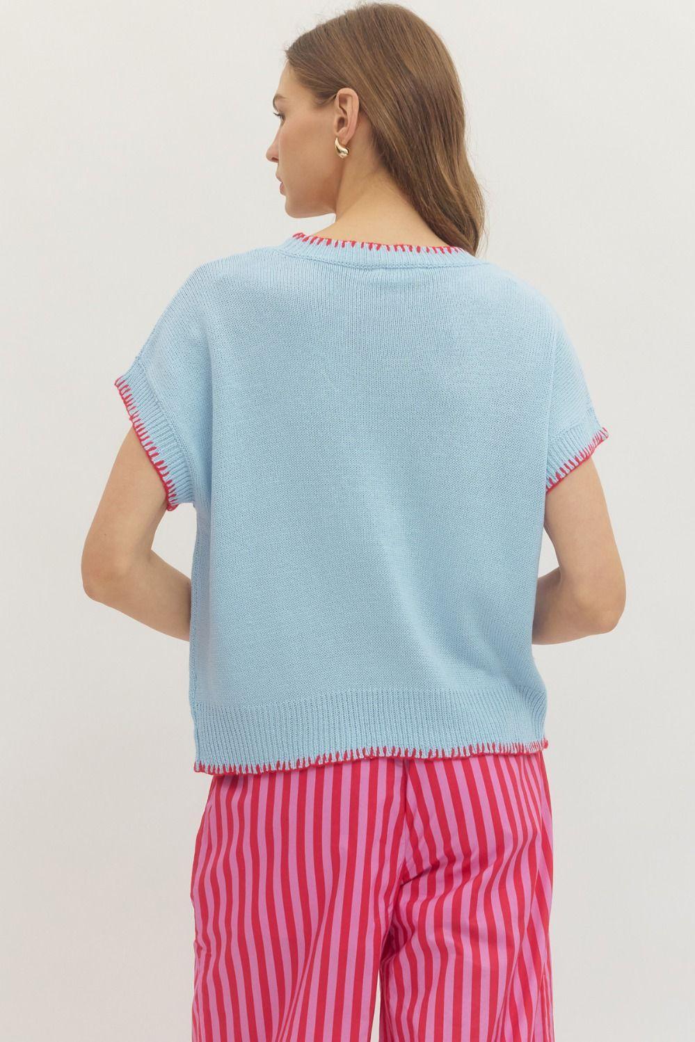 Lobster Embroidered Short Sleeve Knit Top