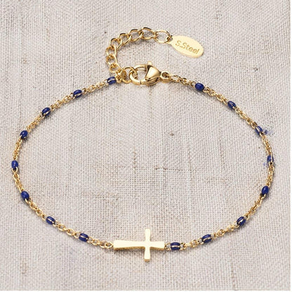 Colorful Enamel Bead and Cross Charm Bracelet