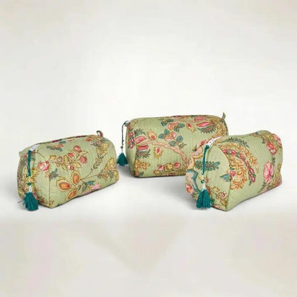Quilted Botanical Print Cosmetic Bag with Monogram