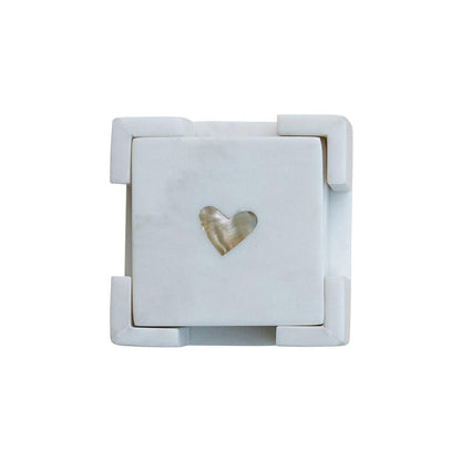 Pearl Heart Inlay Marble Coasters w/ Holder