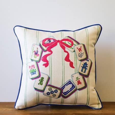 Mahjong Christmas Piped Pillow