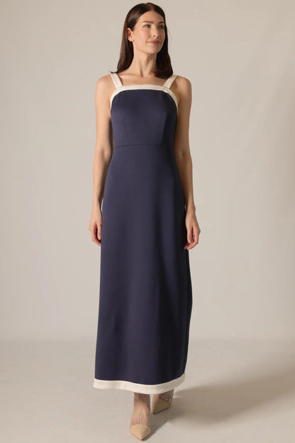 Contrast Border Fitted Maxi Dress