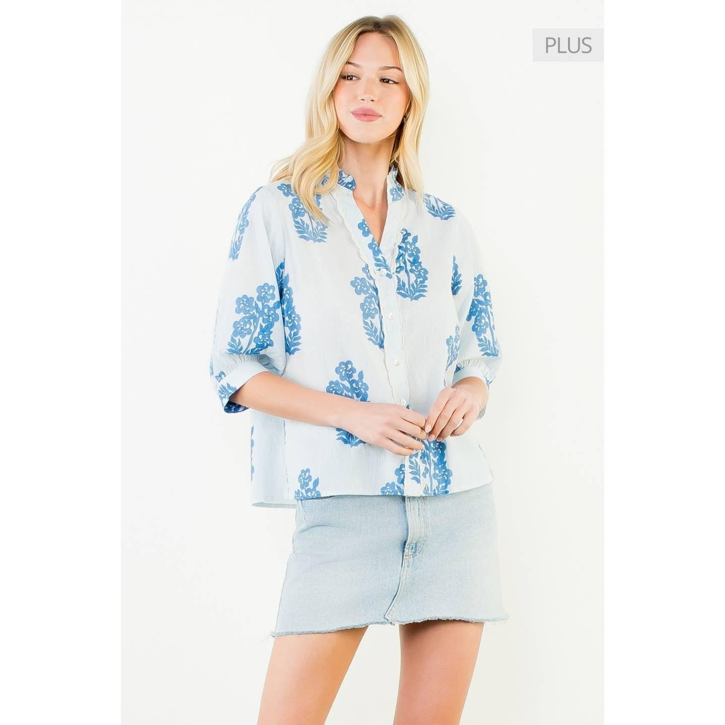 Long Sleeve Floral Pattern Button Up Top