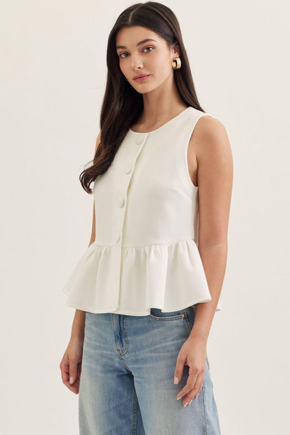 Sleeveless Peplum Button-Up Blouse