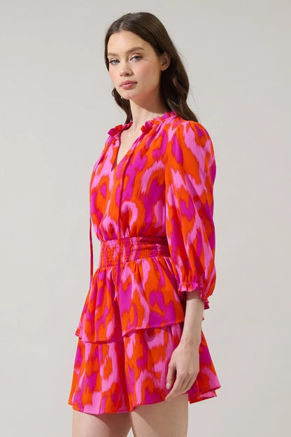Charly Abstract Starla Smocked Tiered Mini Dress