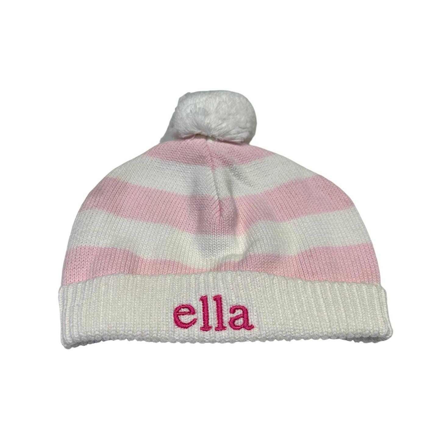 Cotton Striped Hat with Pompom