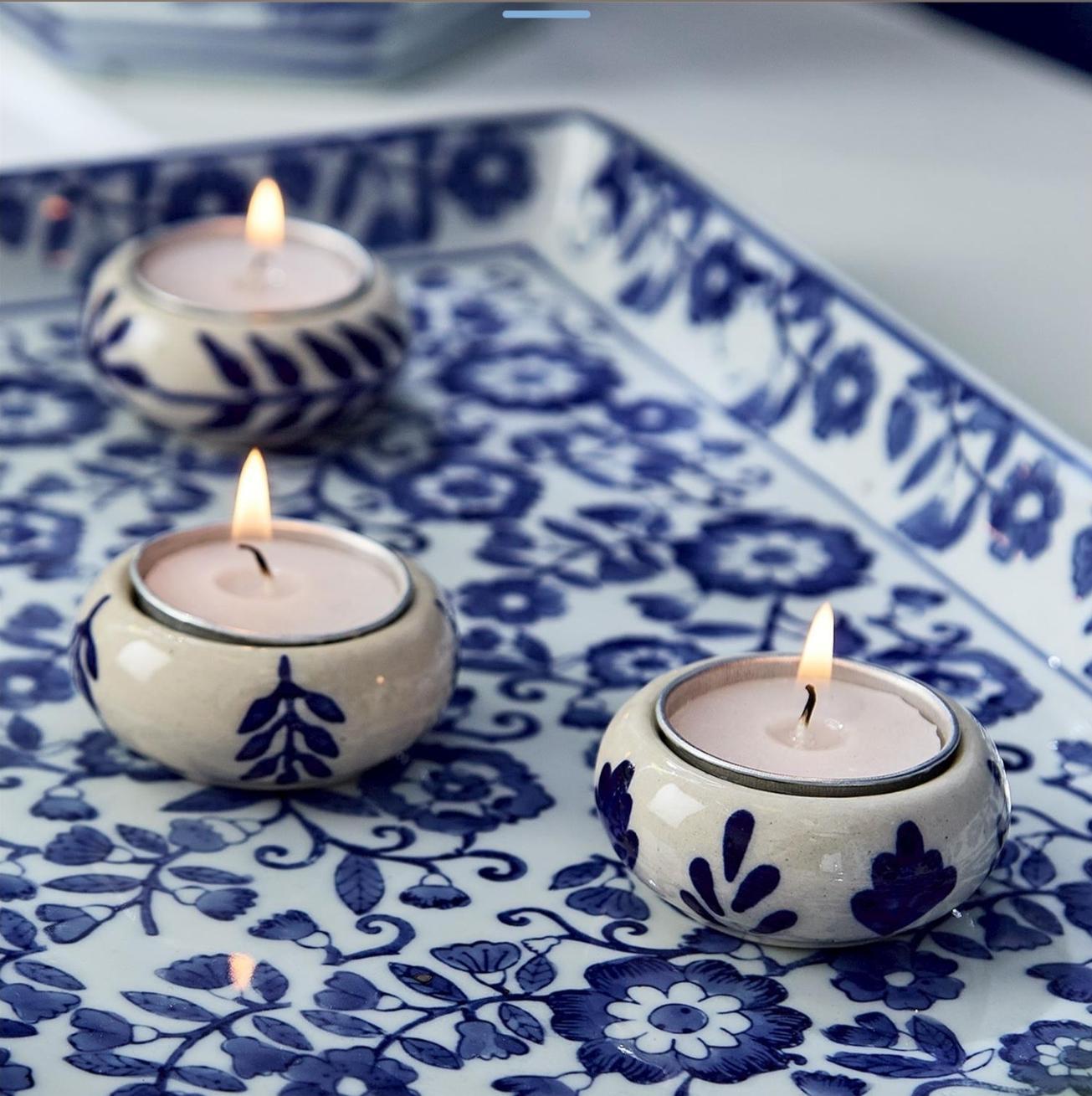 Blue & White Chinoiserie Candleholder with Tealight Candle