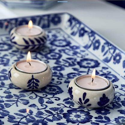 Blue & White Chinoiserie Candleholder with Tealight Candle