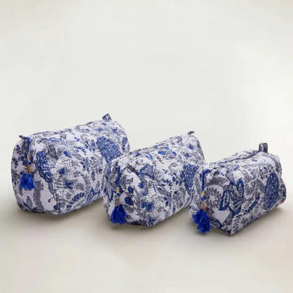 Quilted Botanical Print Cosmetic Bag with Monogram