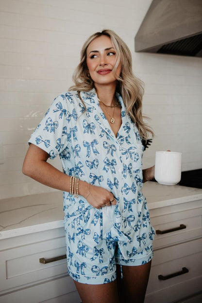 Blue Coquette Bows Pj Shorts Set