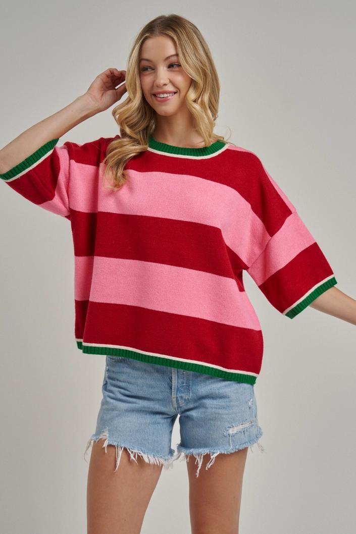 Wide Stripe Loose Fit Sweater Top
