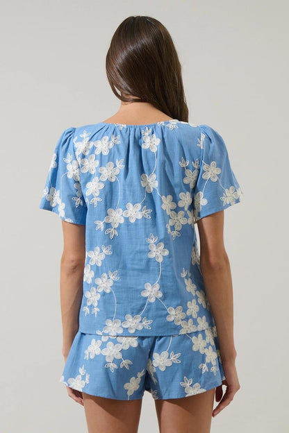 Keren Embroidered Split Neck Top