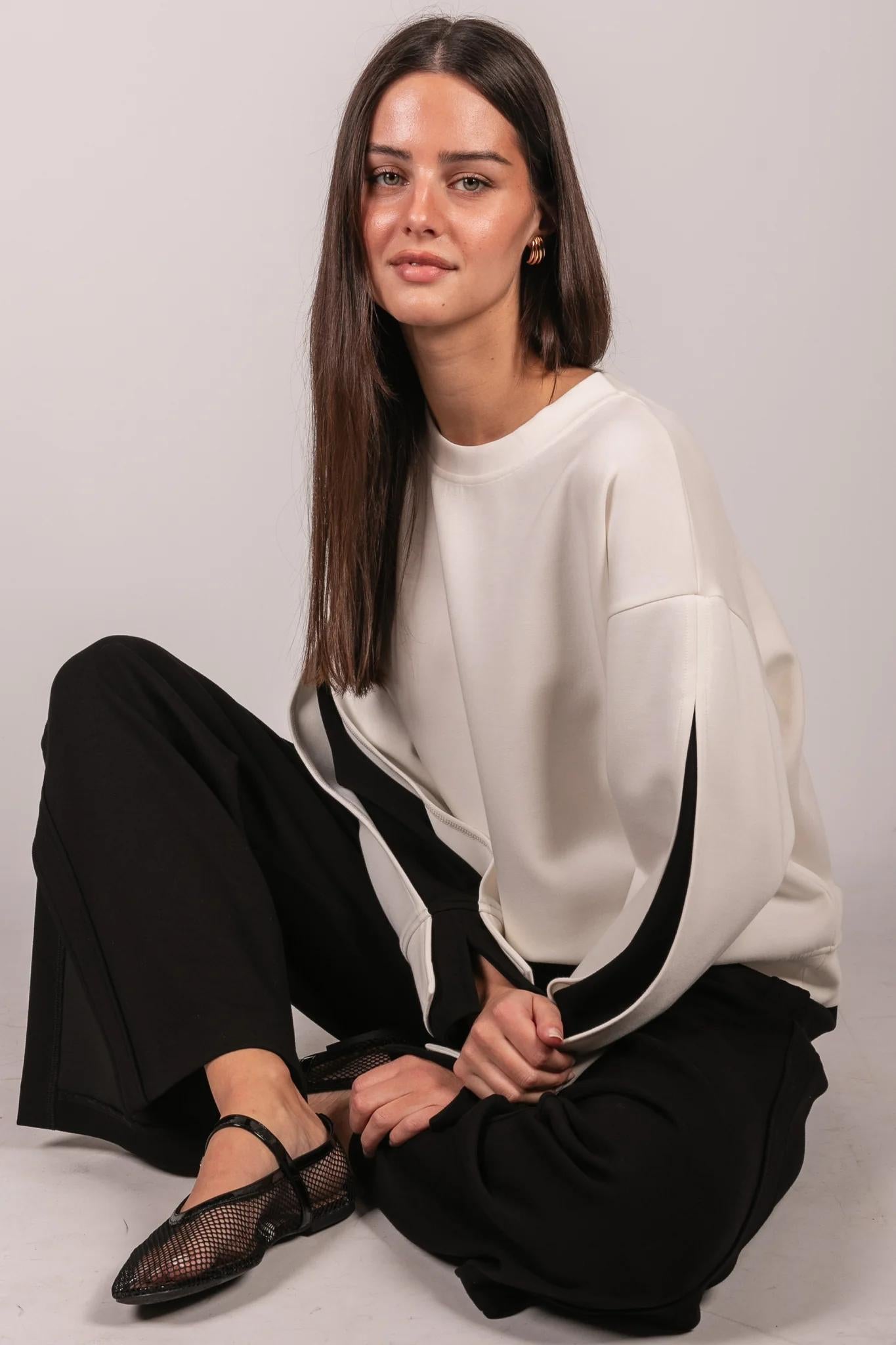 Color Layered Long Sleeve Round Neck Top