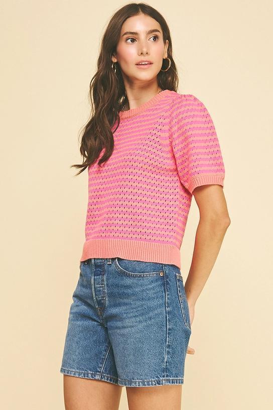 COLORBLOCK TEXTURED STRIPED KNIT TOP
