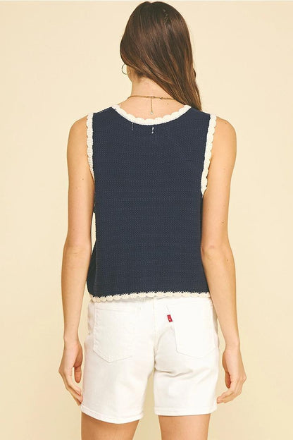 Contrast Crochet Trim Knit Tank