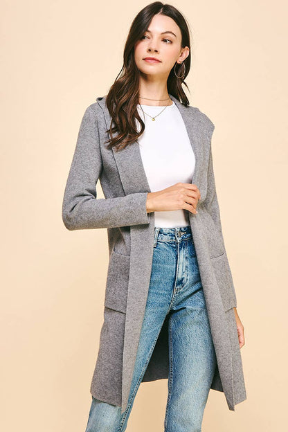OPEN KNIT CARDIGAN - HOODED