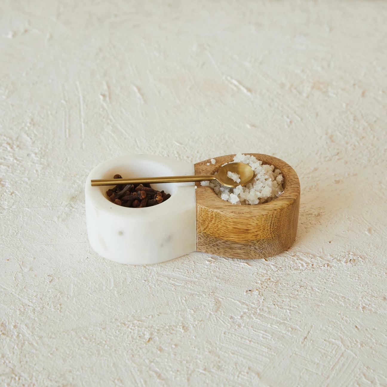 Wood & Marble Dual Pinch Pot with Spoon