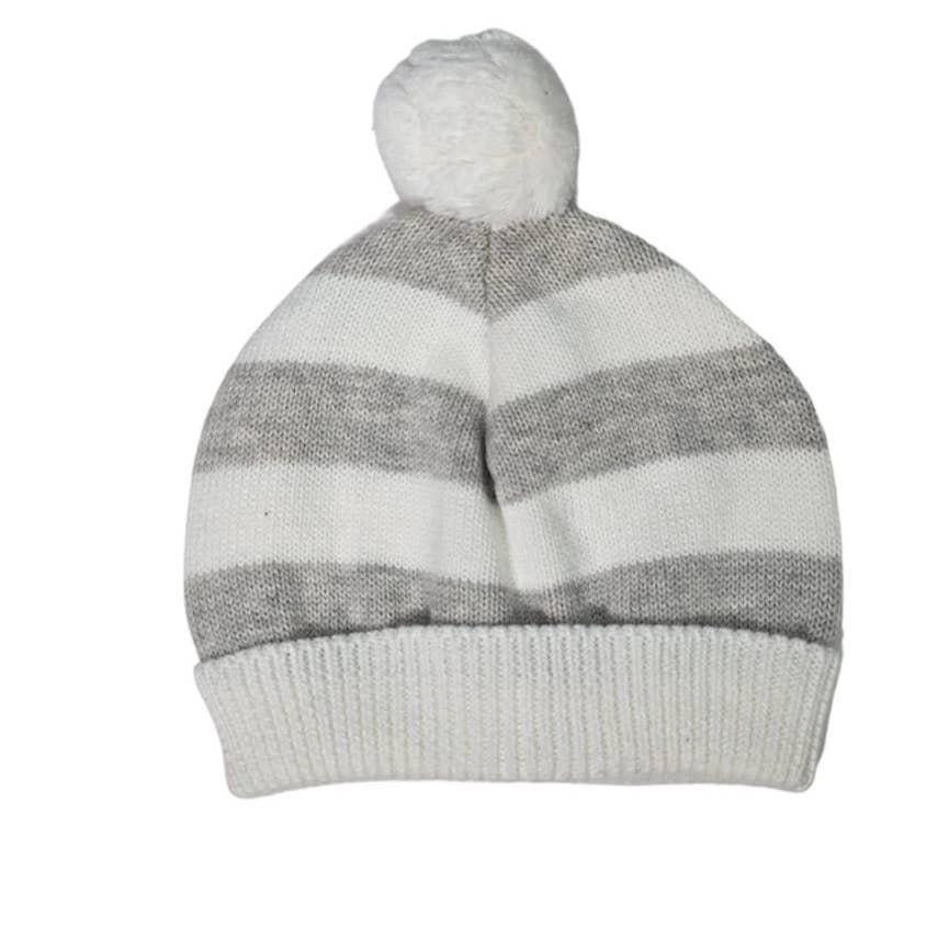 Cotton Striped Hat with Pompom