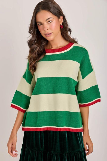Wide Stripe Loose Fit Sweater Top