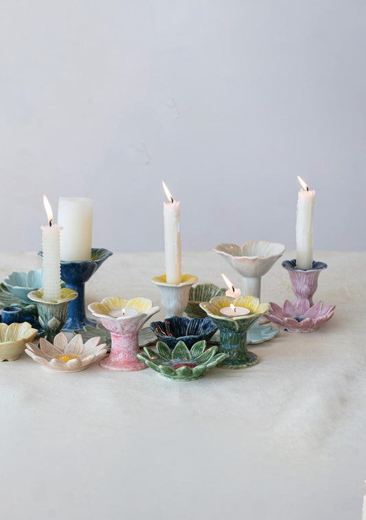Stoneware Flower Candle Holder