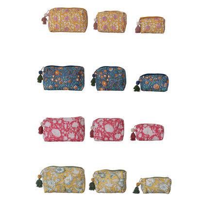Monogramed Quilted Block Print Makeup Bag