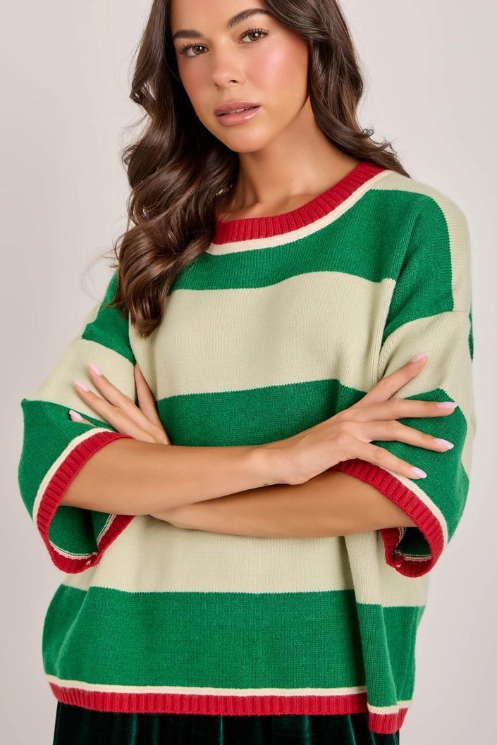 Wide Stripe Loose Fit Sweater Top