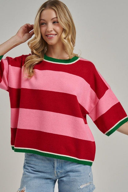 Wide Stripe Loose Fit Sweater Top