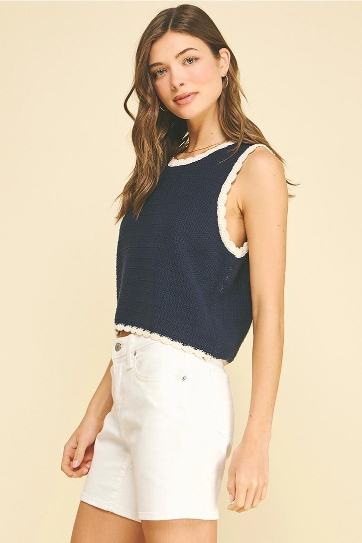 Contrast Crochet Trim Knit Tank
