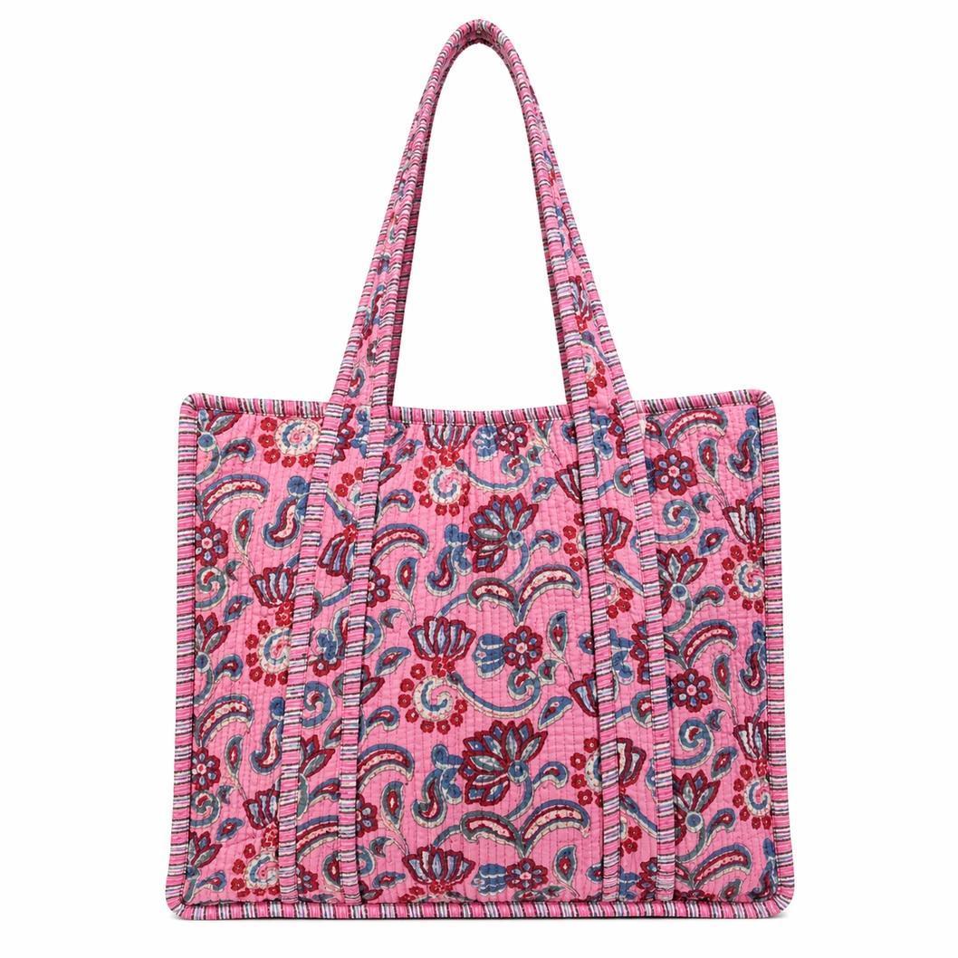 Quilted Zip-Close Tote Bag
