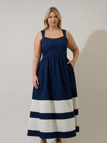 Murry Smocked Contrast Maxi Dress Curve