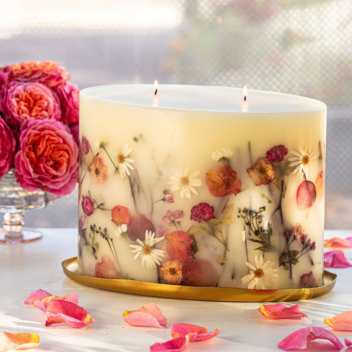 Apricot Rose Centerpiece Botanical Candle