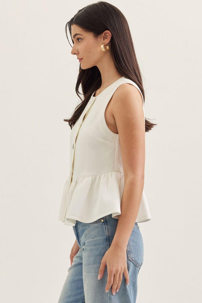 Sleeveless Peplum Button-Up Blouse