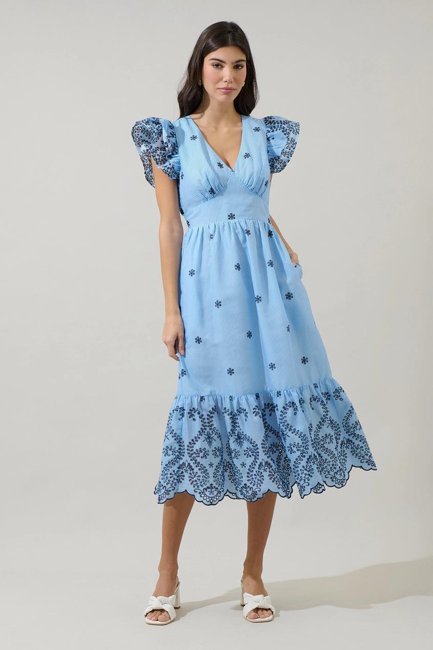 Joliet Stripe Eyelet Zayla Midi Dress