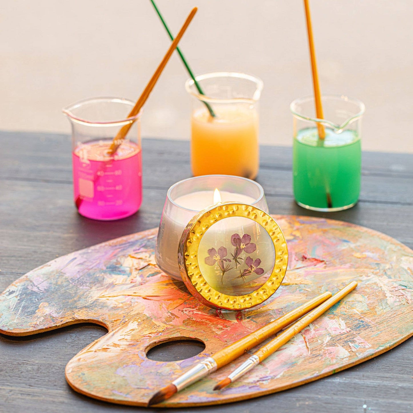 Luna Flower Petite Watercolor Pressed Floral Candle