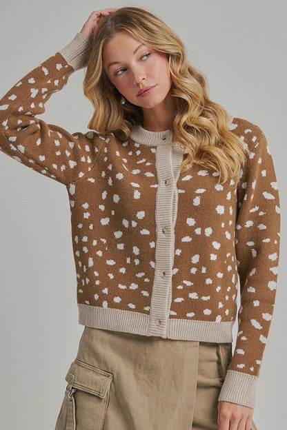 Deer Pattern Button Down Fall Sweater Cardigan