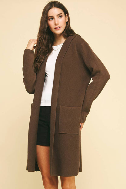 OPEN KNIT CARDIGAN - HOODED