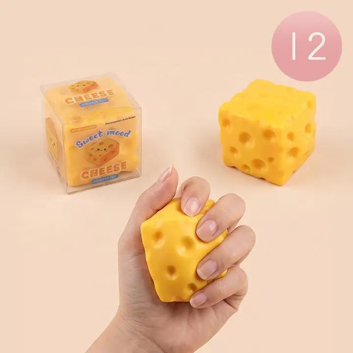 ASMR Crunchy Cheese Cube Shaped Crunching Sound Squeeze Squishy Stress Relief Toy