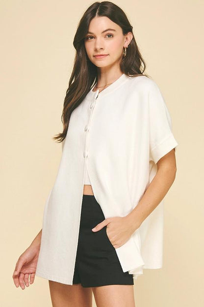OPEN FRONT BUTTON DOWN SWEATER
