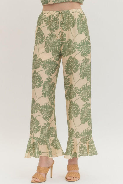 Botanical Print Wide Leg Pants