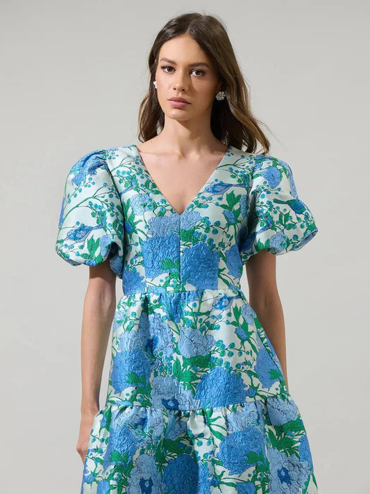 Willa Floral May Jacquard Tiered Mini Dress