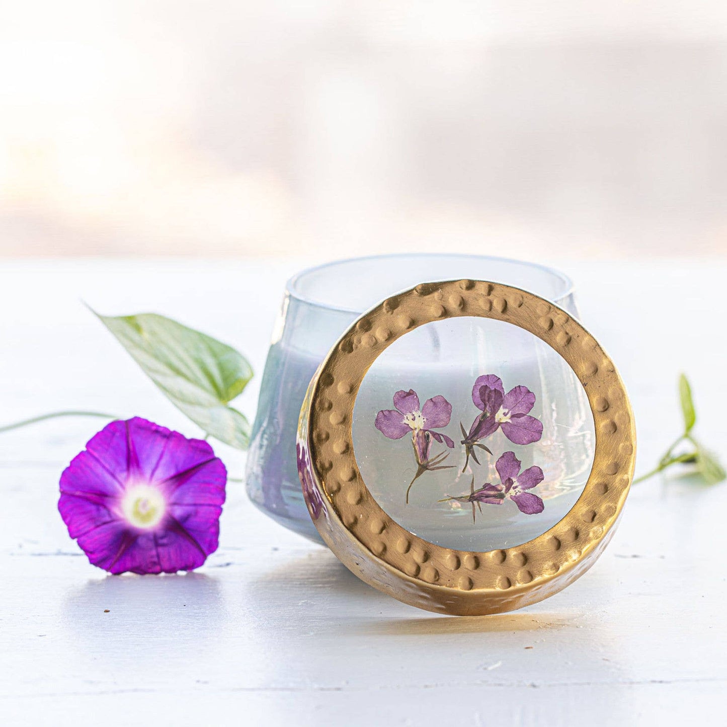 Berry Fig Petite Watercolor Pressed Floral Candle