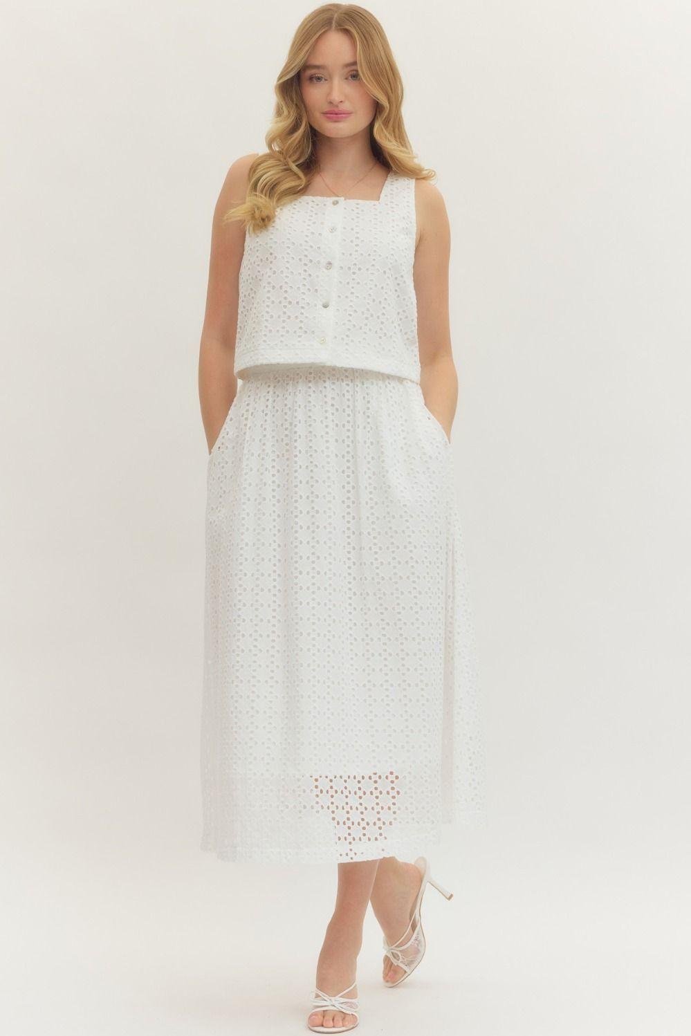 Off-White Eyelet Midi Skirt