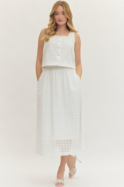 Off-White Eyelet Midi Skirt